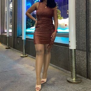 Drawstring dress (brown glittery)